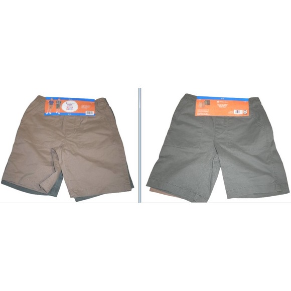 Boys 2-Pk Size 6/7 Woven Shorts, Green Midnight & Stone Khaki w/ Elastic Waist - Picture 3 of 8